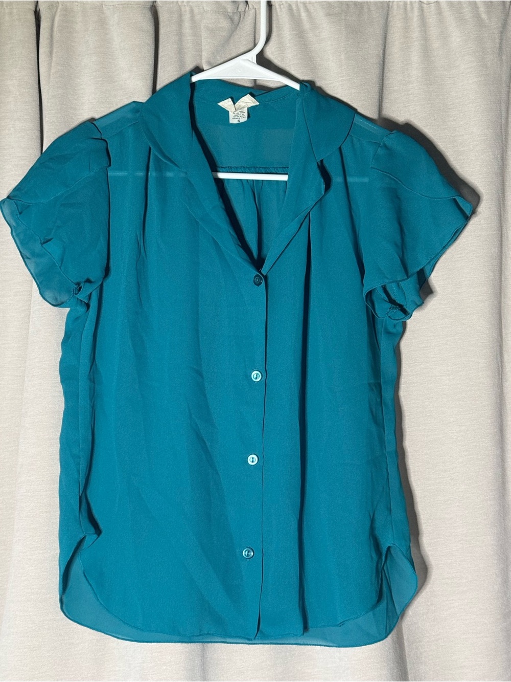Vintage 80s Empire of California Teal Blouse Size Small Made in USA Retro